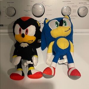 Sonic and Shadow Plush Toy Duo - Blue, Black, and Red
